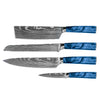 Damascus Print Epoxy Sapphire 4-Piece Knife Set - Chef's Knife + Bread Knife + Nakiri + Paring Knife