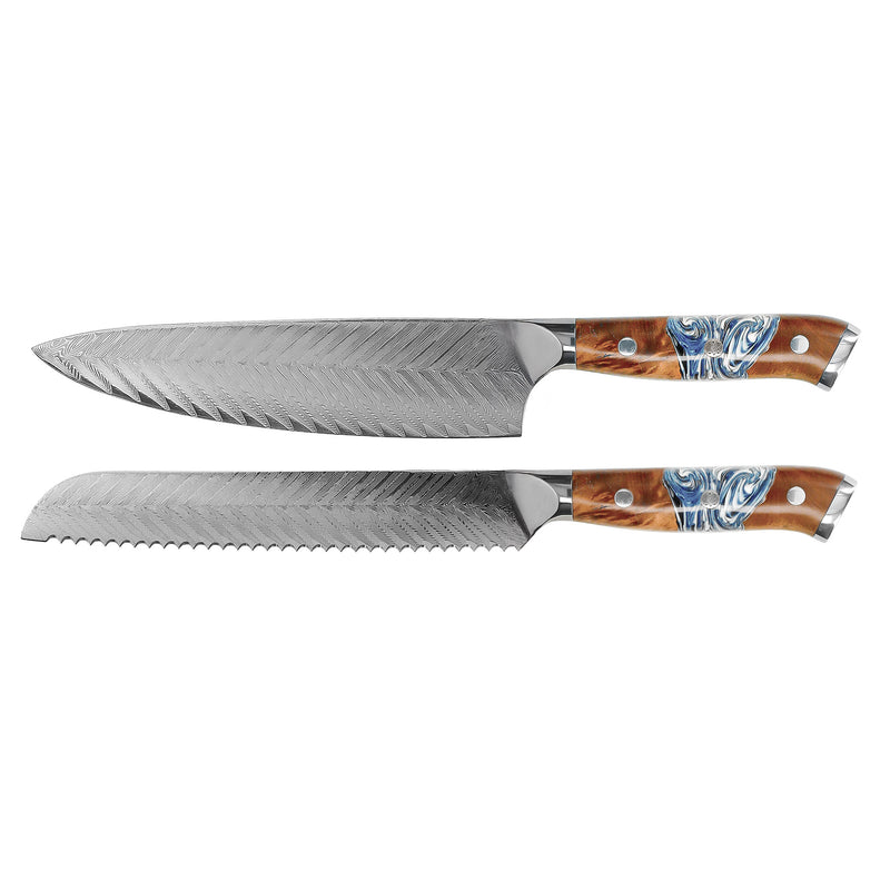Eclipse 2-Piece Damascus Knife Set - Chef's Knife + Bread Knife