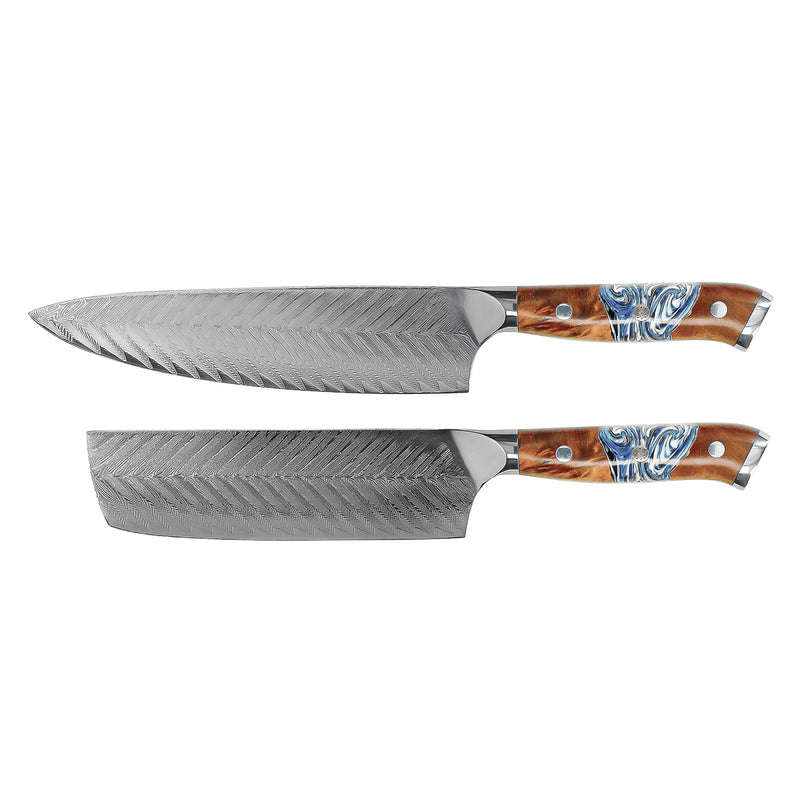 Eclipse 2-Piece Damascus Knife Set - Chef's Knife + Nakiri