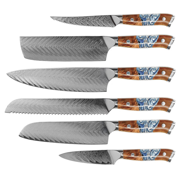 Shinrai Knives - Eclipse Series 6-Piece Damascus Knife Set