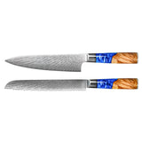 Epoxy Sapphire 2-Piece Damascus Knife Set - Chef's Knife + Bread Knife