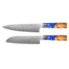 Epoxy Sapphire 2-Piece Damascus Knife Set - Chef's Knife + Santoku Knife