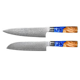 Epoxy Sapphire 2-Piece Damascus Knife Set - Chef's Knife + Santoku Knife