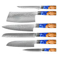Epoxy Sapphire Damascus 6-piece knife set