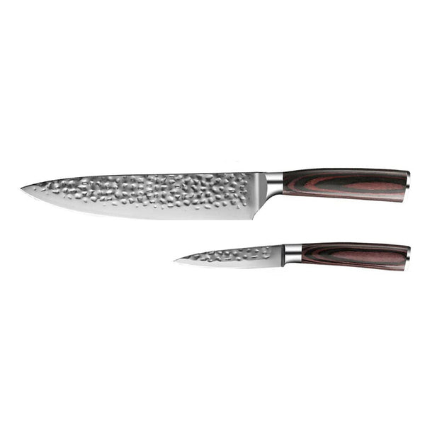 Hammered Stainless Steel 2-Piece Knife Set - Chef's Knife + Paring Knife