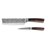 Hammered Stainless Steel 2-piece Knife Set - Nakiri + Paring Knife
