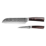 Hammered Stainless Steel 2-Piece Knife Set - Santoku + Paring Knife