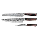 Hammered Stainless Steel 3-Piece Knife Set - Chef's Knife + Bread Knife + Paring Knife