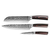 Hammered Stainless Steel 3-Piece Knife Set - Chef's Knife + Santoku + Paring Knife
