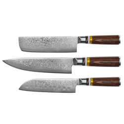 Micarta Jewels 3-piece Knife Set - Chef's Knife + Nakiri + Santoku