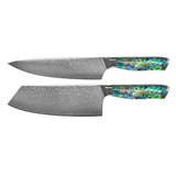 Mother of Pearl Jewels 2-Piece Damascus Knife Set - Chef's Knife + Nakiri