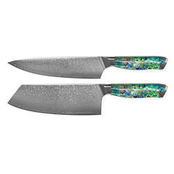 Mother of Pearl Jewels 2-Piece Damascus Knife Set - Chef's Knife + Nakiri