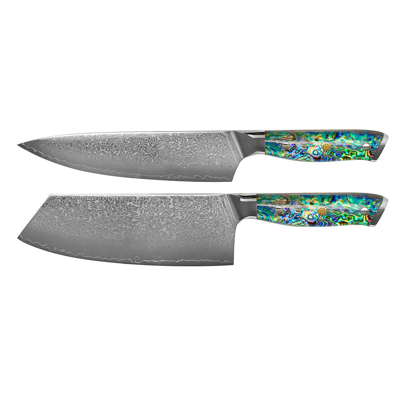Mother of Pearl Jewels 2-Piece Damascus Knife Set - Chef's Knife + Nakiri