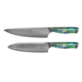 Mother of Pearl Jewels 2-piece Damascus Knife Set - Chef's knife + Santoku knife
