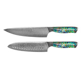 Mother of Pearl Jewels 2-piece Damascus Knife Set - Chef's knife + Santoku knife