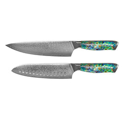Mother of Pearl Jewels 2-piece Damascus Knife Set - Chef's knife + Santoku knife
