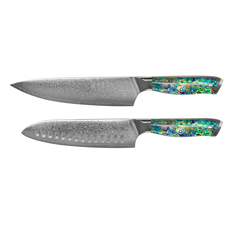 Mother of Pearl Jewels 2-piece Damascus Knife Set - Chef's knife + Santoku knife