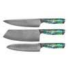 Mother of Pearl Jewels 3-Piece Damascus Knife Set - Chef's Knife + Nakiri + Santoku
