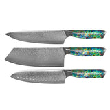 Mother of Pearl Jewels 3-Piece Damascus Knife Set - Chef's Knife + Nakiri + Santoku