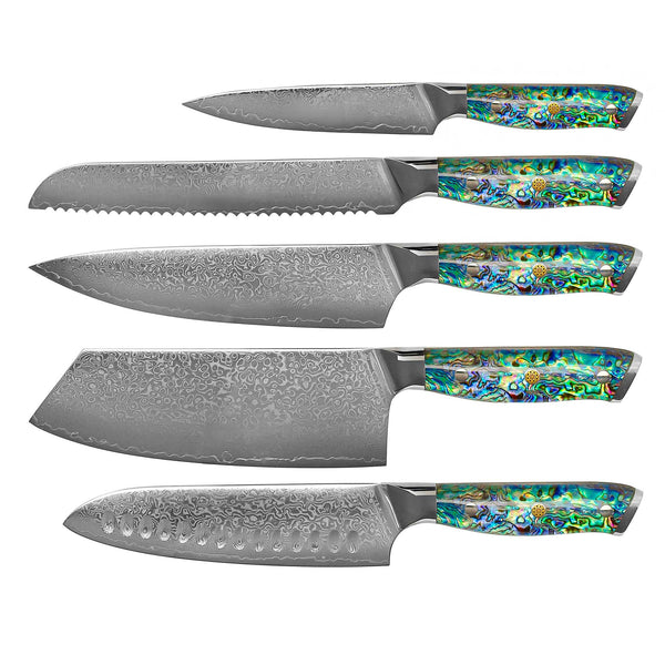 MOTHER OF PEARL JEWELS SERIES 5 PIECE DAMASCUS KNIFE SET