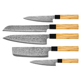 Takumi Kaza 5-Piece Damascus Knife Set - Chef's Knife + Bread Knife + Nakiri + Paring Knife + Paring Knife