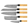 Takumi Kaza 5-piece Damascus Knife Set - Chef's Knife + Bread Knife + Nakiri + Santoku + Paring Knife