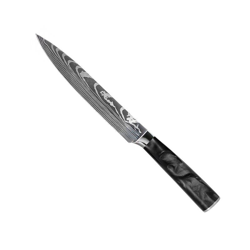 EPOXY ONYX 9-PIECE DAMASCUS PRINT KNIFE SET + ACACIA HOLDER