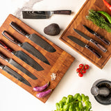 Quality Damascus Print Series 7-piece Knife Set + Acacia Knife Holder