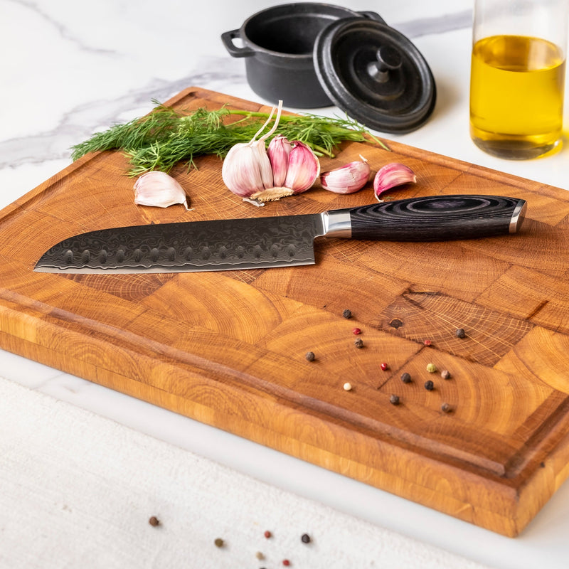 Damascus Pakka Wood - Santoku Knife 18 cm