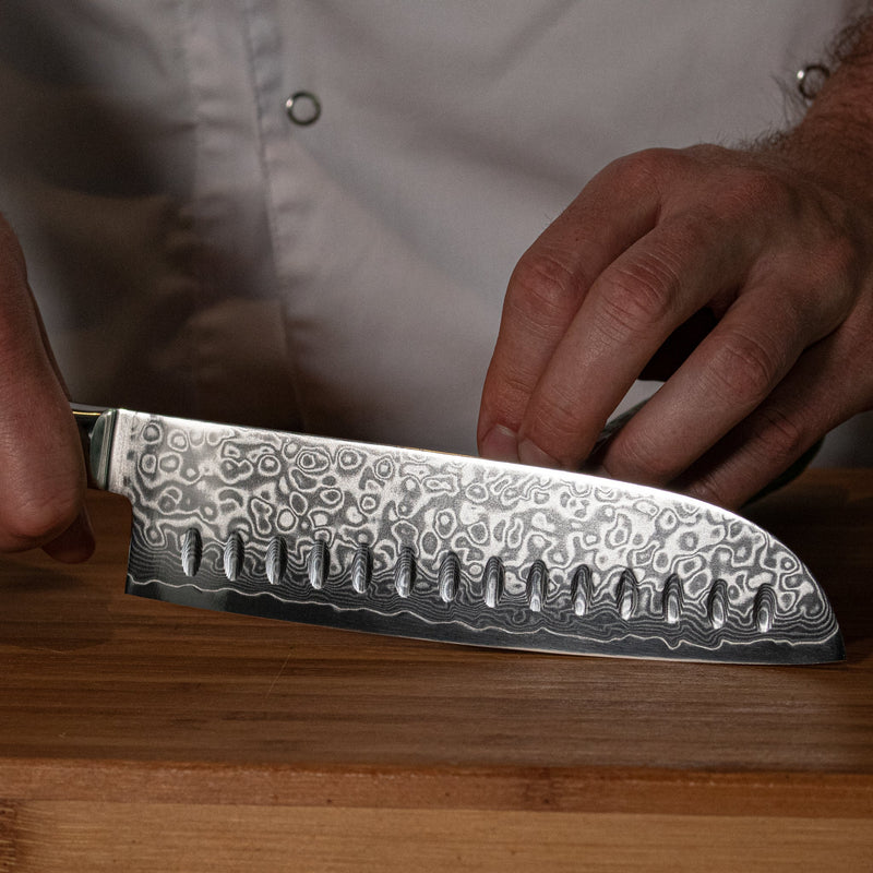 Damascus Pakka Wood - Santoku Knife 18 cm