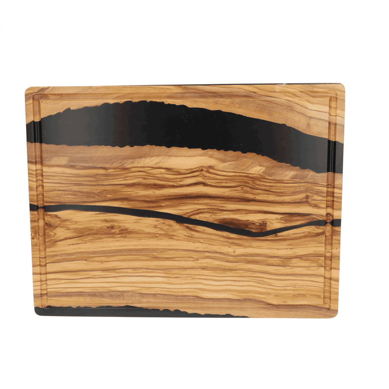 Shinrai Knives - Epoxy Onyx Cutting Board Olive Wood - 40 x 30 x 3 cm