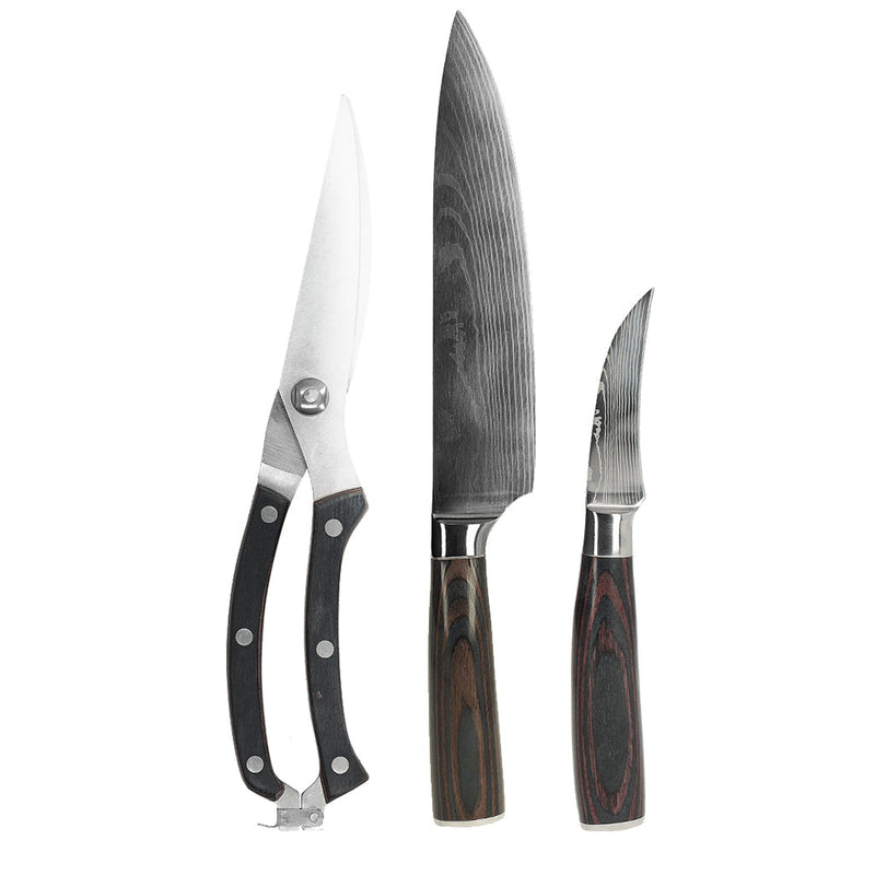 Shinrai Knives - Damascus Print 3-delige Outdoor Messenset