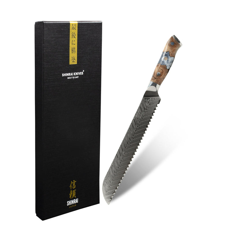 Shinrai Knives - Eclipse Series Damascus Bread Knife 20 cm