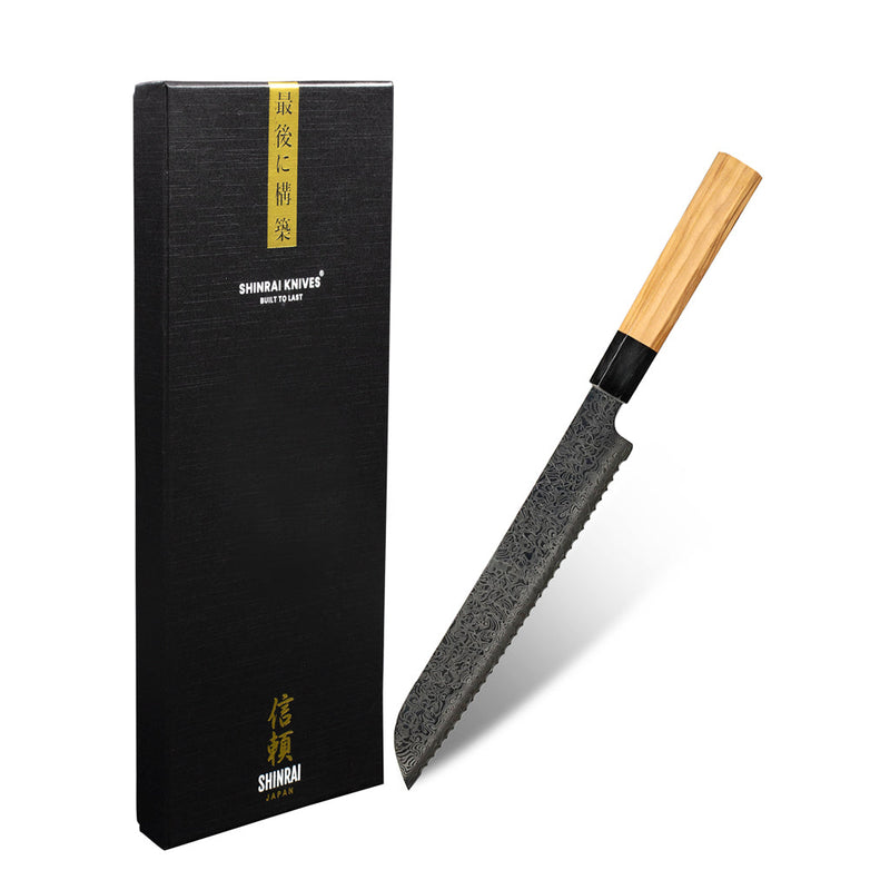 Shinrai Knives - Takumi Kaza Damascus Bread Knife 20 cm