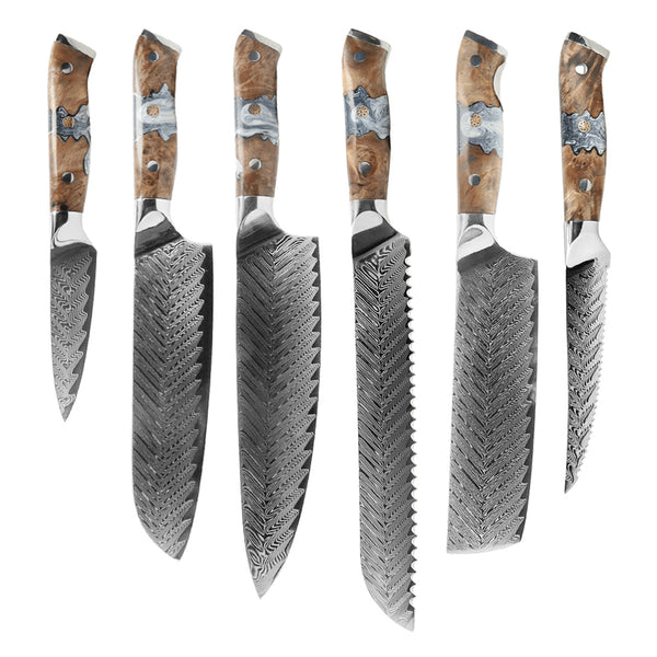 Shinrai Knives - Eclipse Series 6-Piece Damascus Knife Set