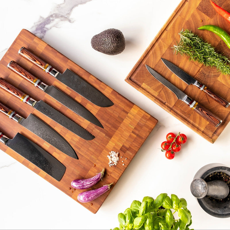 Micarta Jewels 7-piece Damascus knife set