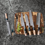 Shinrai Japan - Epoxy Onyx 6-delige Damascus Messenset + Magnetisch Messenblok Scalae - Acacia hout Messenset met blok Shinrai Japan 