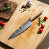 Akari Damascus Print 6-piece Knife Set + Knife Block Cito Double-Sided