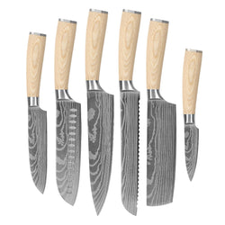 Akari Damascus Print 6-piece Knife Set + Knife Block Robur