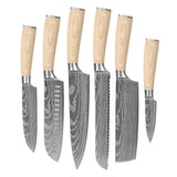 Akari Damascus Print 6-piece Knife Set + Magnetic Knife Block Double-Sided