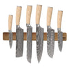 Shinrai Knives - Akari Damascus Print 6-piece Knife Set + Knife Magnet Wall Strip - Acacia Wood