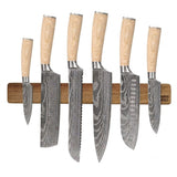 Akari Damascus Print 6-piece Knife Set + Knife Magnet Wall Strip Acacia Wood