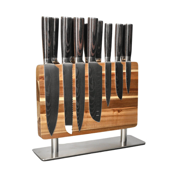 Shinrai Knives - Damascus Print 14-delige Messenset - Master collection XL set + Blok Messenset met blok Shinrai Knives 