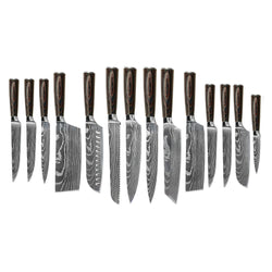 Shinrai Knives - Damascus Print 15-delige Messenset - Master collection XXL set + Blok Messenset met blok Shinrai Knives 