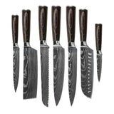 Shinrai Knives - Damascus Print 7-delige Messenset + Messenblok Cito dubbelzijdig Messenset met blok Shinrai Knives 