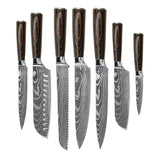 Shinrai Knives - Damascus Print 7-delige Messenset + Messenblok + Slijpsteen Messenset met blok en slijpsteen Shinrai Knives 