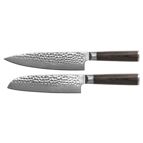Hammered Damask BR 2-Piece Knife Set - Chef's Knife + Santoku Knife