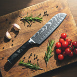 Damascus Print Epoxy Onyx 4-piece Knife Set - Santoku + Bread Knife + Nakiri + Paring Knife