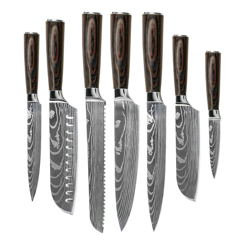 Shinrai Knives - Damascus Print Mega Bundel - All you need Messenset met blok, snijplank en slijpsteen Shinrai Knives 
