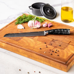Damascus Print Epoxy Onyx 4-piece Knife Set - Santoku + Bread Knife + Nakiri + Paring Knife